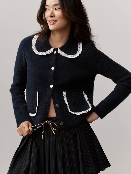Anthropologie Jackets & Blazers - Anthropologie NVLT Navy Crochet-Trim Peter Pan Collar Jacket